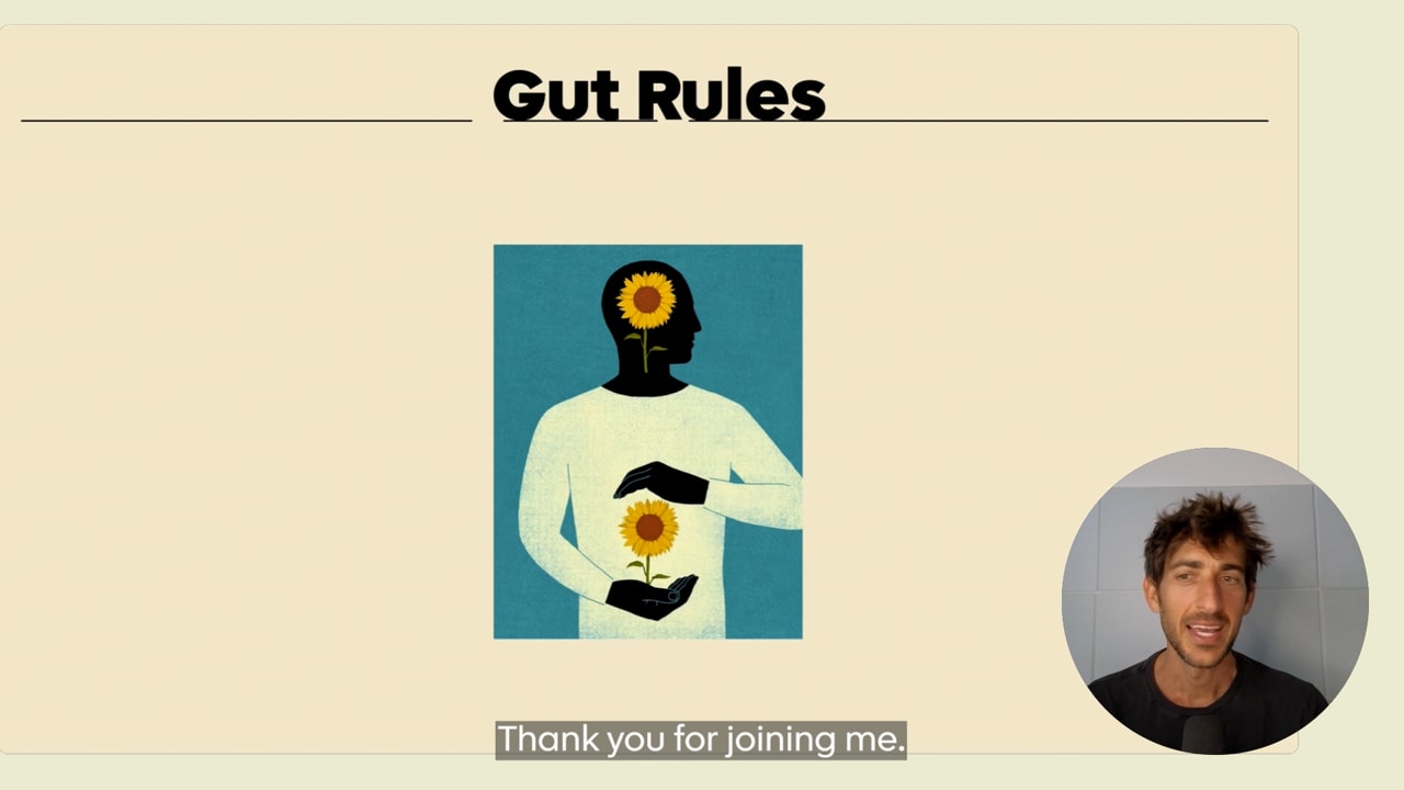 Matan presenting the Gut Rules course on a computer screen