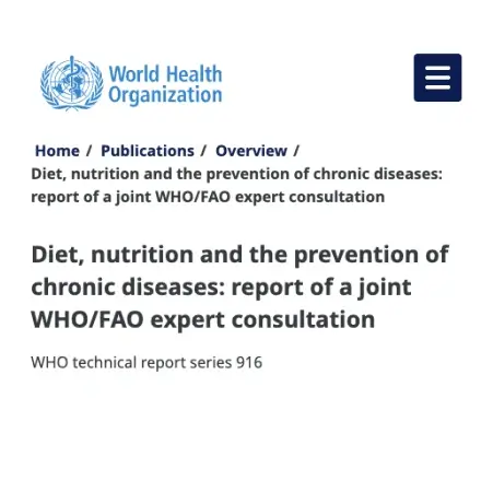 World Health Organization report on diet and chronic disease prevention